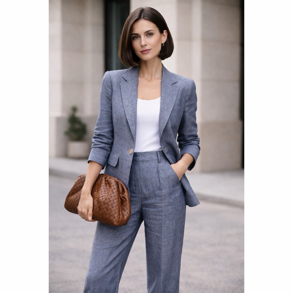 Lorena Antoniazzi formal wear linen suit blazer pants Italy 40 suiting tailoring